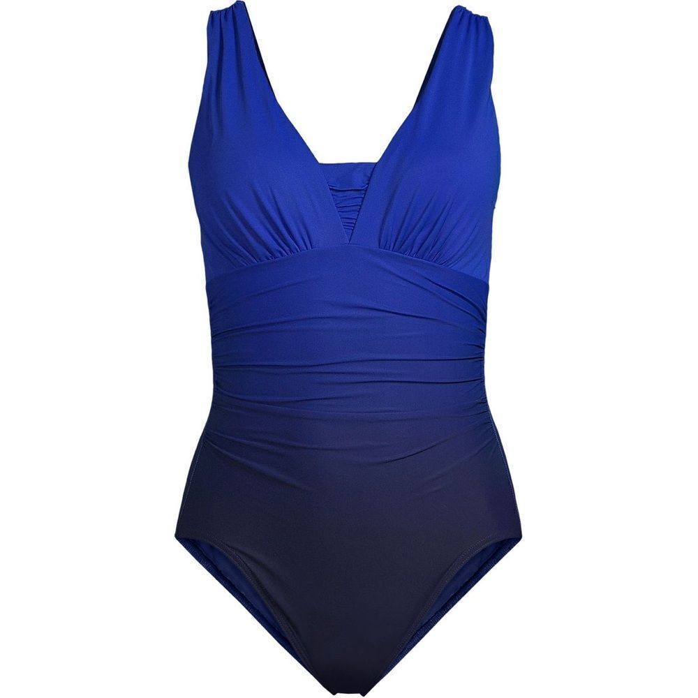 Land's End Plus Regular 1 Piece Swimsuit Grecian blue ombre soft cup slender Var - Picture 3 of 7